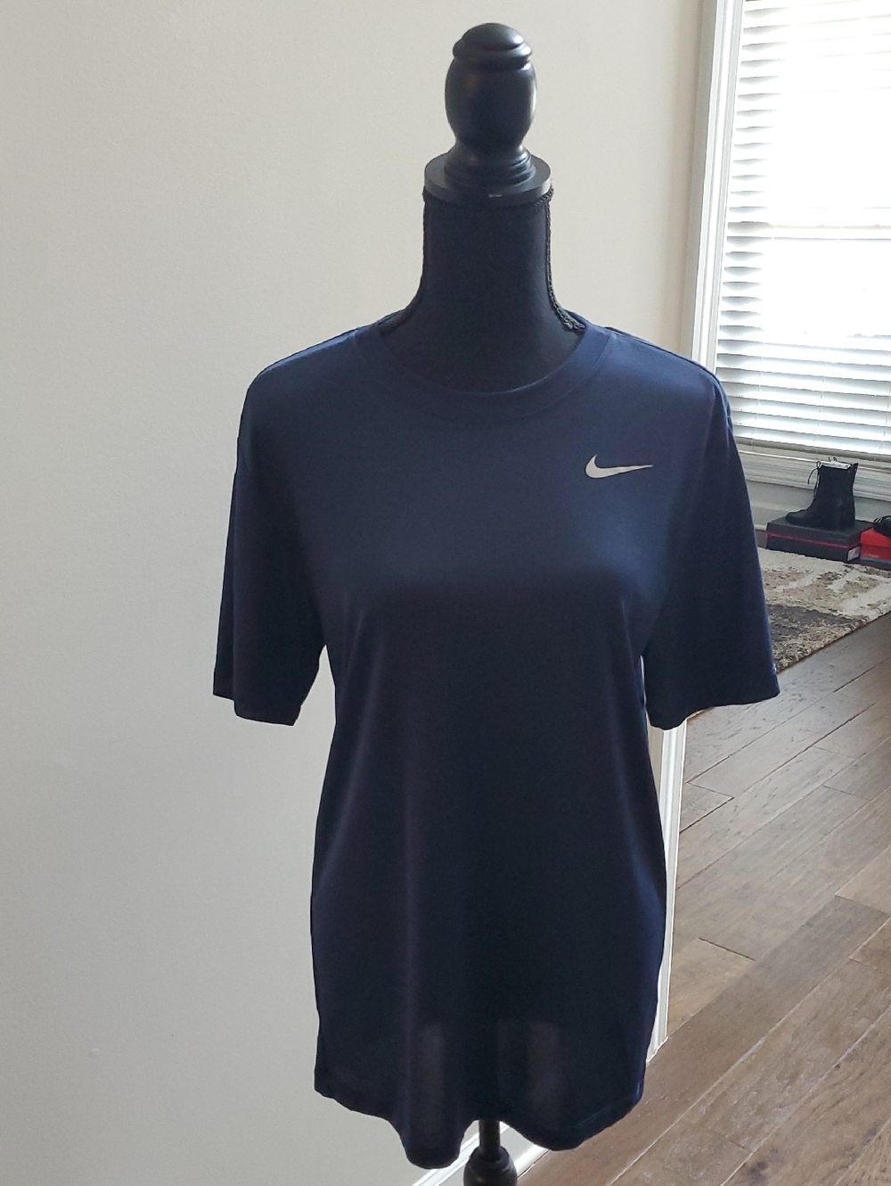 Nike Ladie's Short Sleeve Dri-FIT Tee - Navy Blue with White Swoosh
